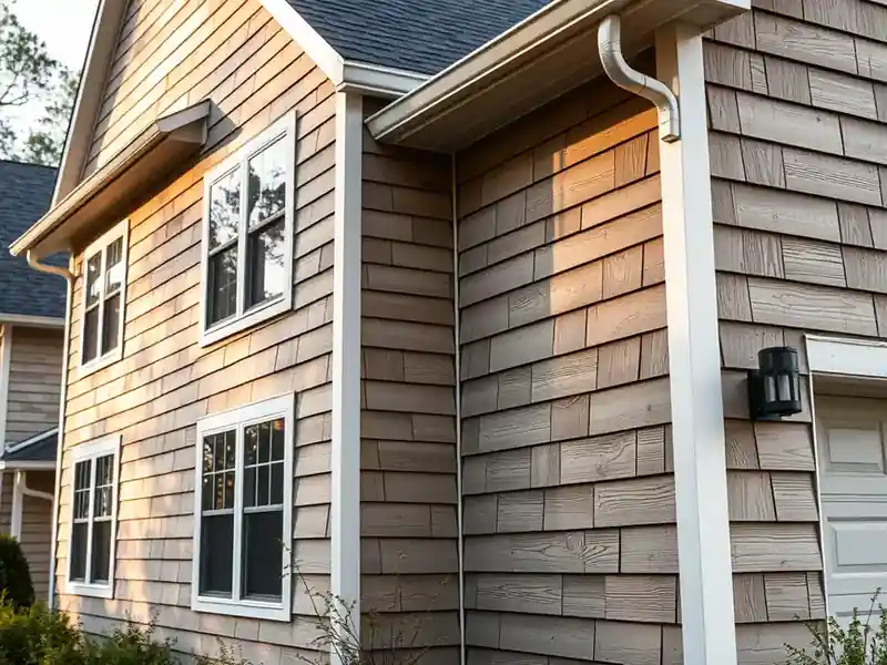 Illustration of close-up of materials and finishes of house with new horizontal lap siding, as found