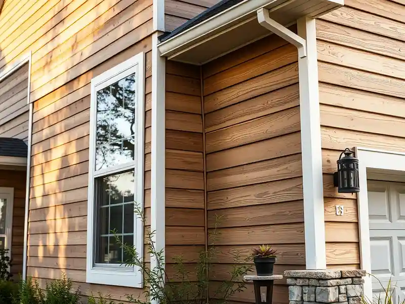 Illustration of close-up of materials and finishes of house with new horizontal lap siding in a 1995-era home