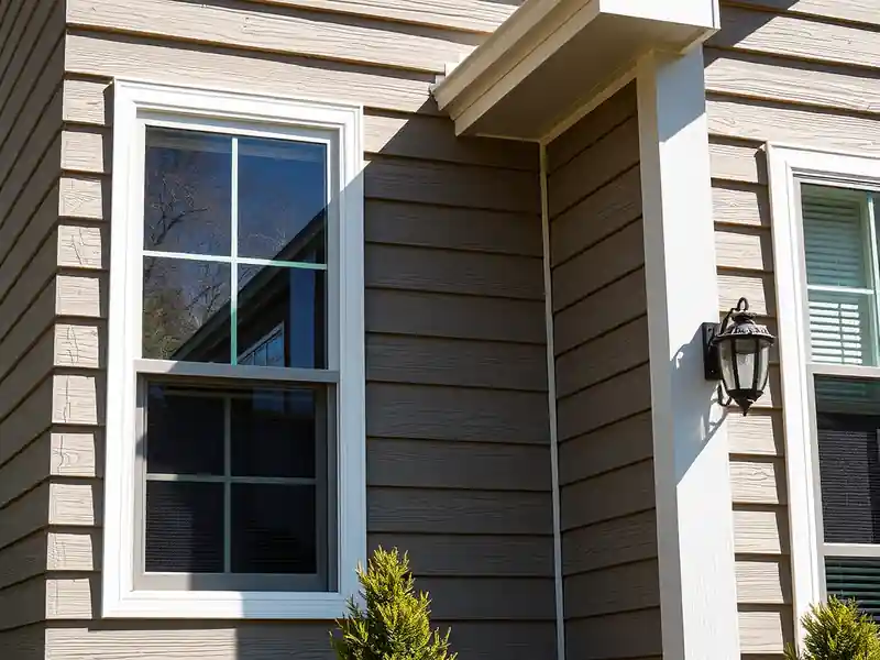 Illustration of close-up of materials and finishes of house with new horizontal lap siding, as found