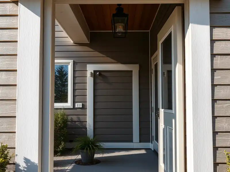 Illustration of close-up of materials and finishes of house with new horizontal lap siding, as found