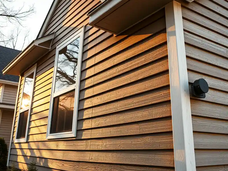 Illustration of close-up of materials and finishes of house with new horizontal lap siding, as found